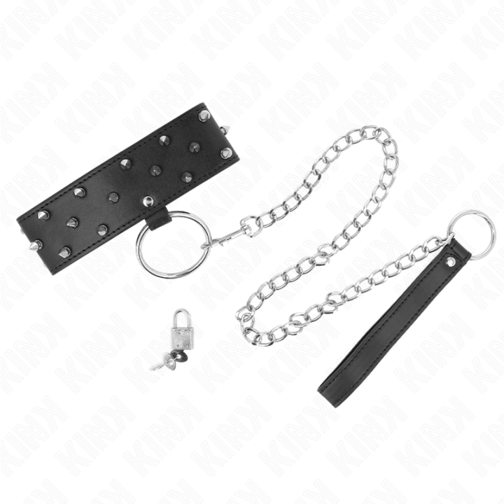 Kink - Collier Avec Laisse 65 cm Avec Clous Argentés Modèle 5 Réglable 36-43 cm x 5 cm