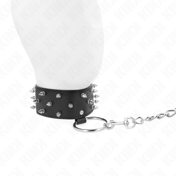 Kink - Collier Avec Laisse 65 cm Avec Clous Argentés Modèle 5 Réglable 36-43 cm x 5 cm
