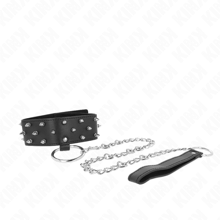 Kink - Collier Avec Laisse 65 cm Avec Clous Argentés Modèle 5 Réglable 36-43 cm x 5 cm