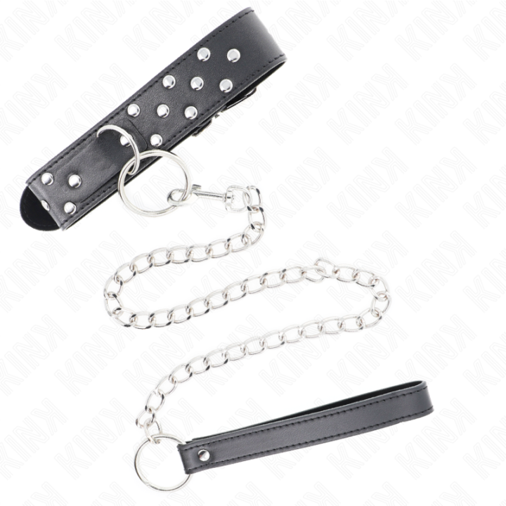 Kink - Collar Con Correa 65 cm Remache Anilla Negro Ajustable 36-50 cm x 3.8 cm