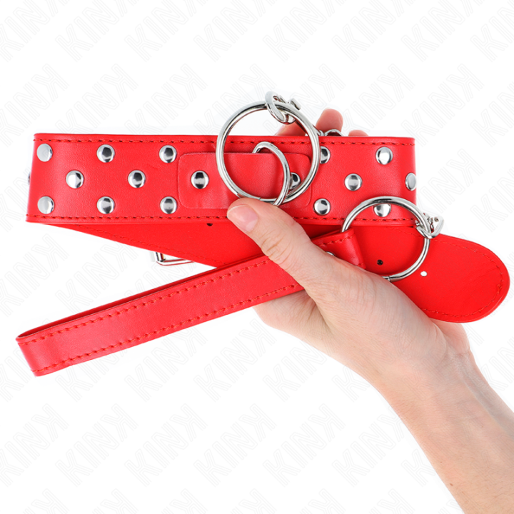 Kink - Collar Con Correa 65 cm Remache Anilla Rojo Ajustable 36-50 cm x 3.8 cm