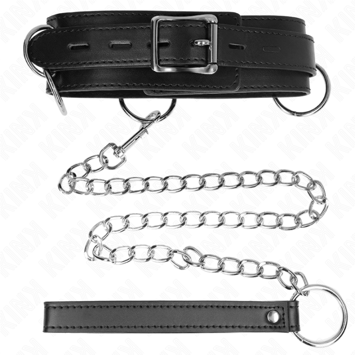Kink - Collar Con Correa 80 cm Esclavitud 3 Anillos 53 x 5 cm