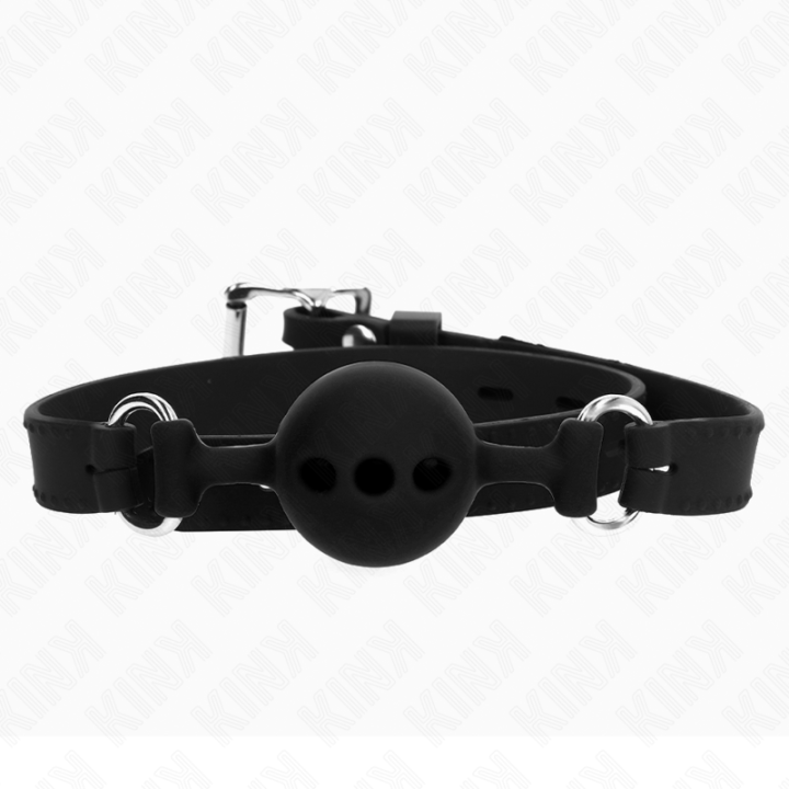 Kink - Bâillon Entièrement Silicone 55 x 2 cm Avec Boule de 4 cm Taille s Noir Ajustable 35-51 cm