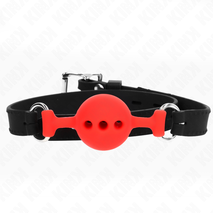 Kink - Bâillon Entièrement Silicone 55 x 2 cm Avec Boule de 4 cm Taille s Rouge Ajustable 35-51 cm