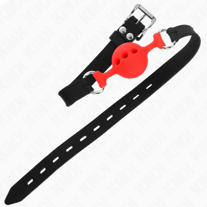 Kink - Bâillon Entièrement Silicone 55 x 2 cm Avec Boule de 4 cm Taille s Rouge Ajustable 35-51 cm