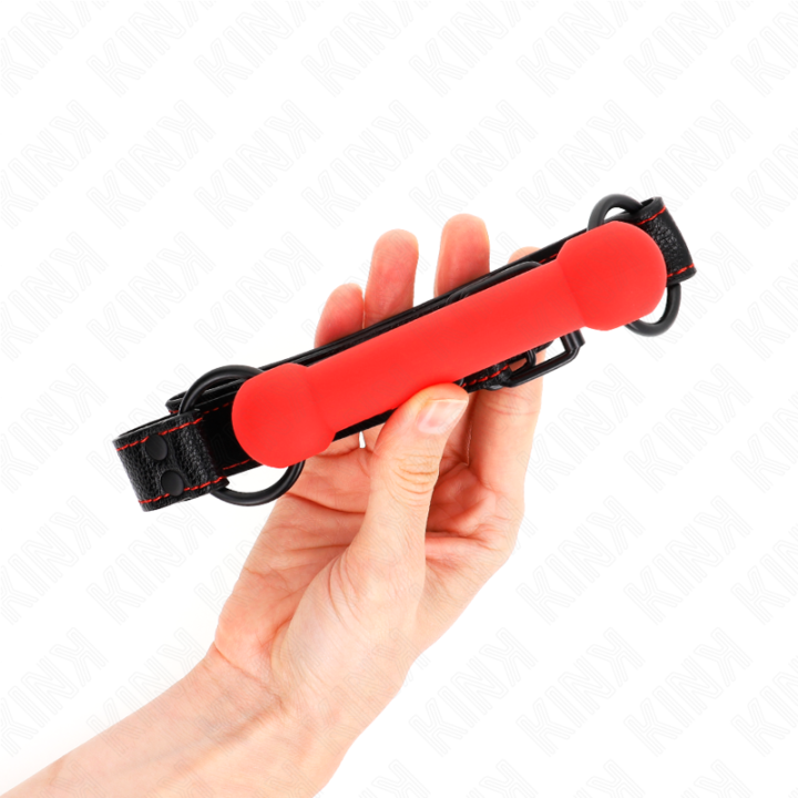 Kink - Mordaza Forma de Hueso Con Correa Polipiel Rojo Ajustable 41-57 cm