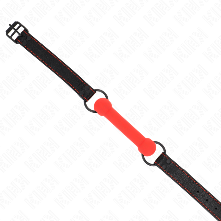 Kink - Mordaza Forma de Hueso Con Correa Polipiel Rojo Ajustable 41-57 cm