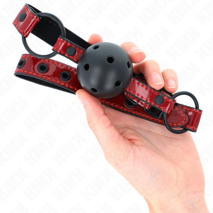 Kink - Bola de Couro Brilhante 4,5 cm Mordaça 63,5 x 2 cm Ajustável 41 x 59 cm
