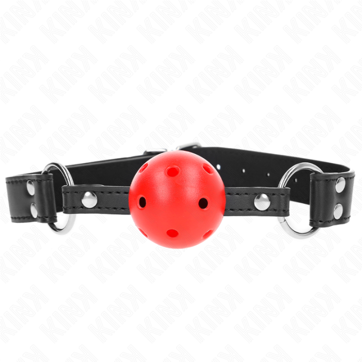 Kink - Atmungsaktiver Ball 4 cm Knebel Mit Doppelniet Leder 62,5 x 2,5 cm Verstellbar 42-58 cm