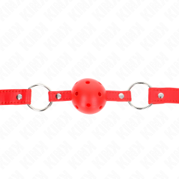 Kink - Bola Respirável 4 cm Mordaça Com Rebite Duplo Modelo 1 Vermelho 62,5 x 2,5 cm Ajustável 42-58 cm