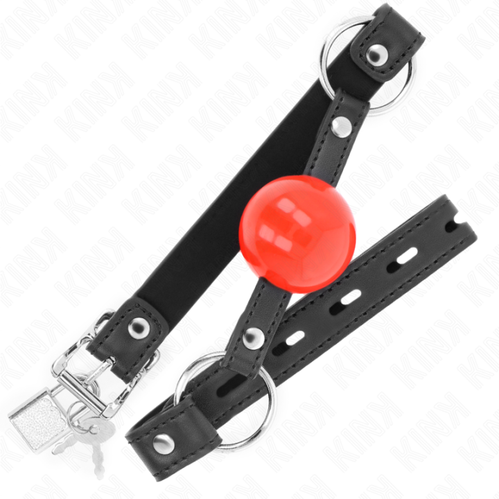 Kink - Bola Mordaça 4 cm Com Fechadura Bola Vermelha Alça Preta 60 x 2 cm
