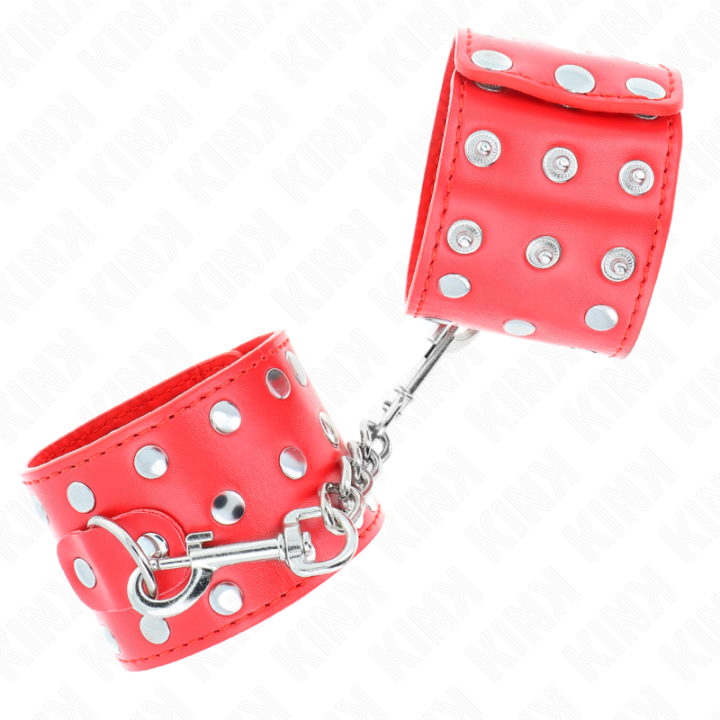 Kink - Zapiecie na Nadgarstki z Napedem Pelen Nitów Czerwony Regulacja 19-24 cm x 5,5 cm