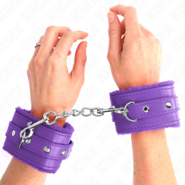 Kink - Premium Pelzgefütterte Handgelenkfesseln Lila Mit Lila Gürtel Verstellbar 17-29 cm x 6 cm