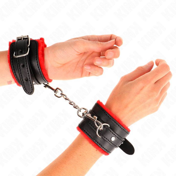 Kink - Muñequeras Forradas Premium Rojo Con Correa Negro Ajustable 17-29 cm x 6 cm