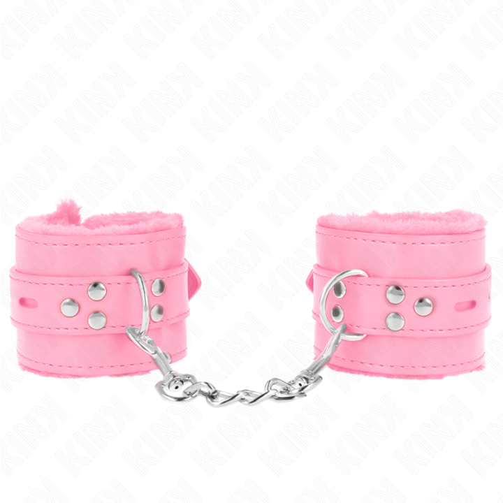 Kink - Polsini Imbottiti in Pelliccia Con Fori Quadri Rosa e Cintura Rosa Regolabile 17-29 cm x 6 cm