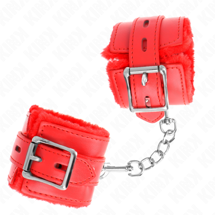 Kink - Appui-Poignets Doublés de Fourrure Avec Trous Carrés Rouge et Ceinture Rouge Réglable 17-29 cm x 6 cm
