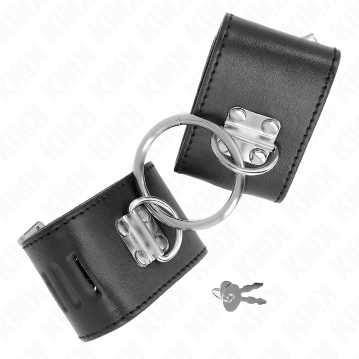 Kink - Feste Handgelenkfesseln Mit Ring Und Vorhängeschloss Verschluss Schwarz Verstellbar 16-23 cm x 5,5 cm