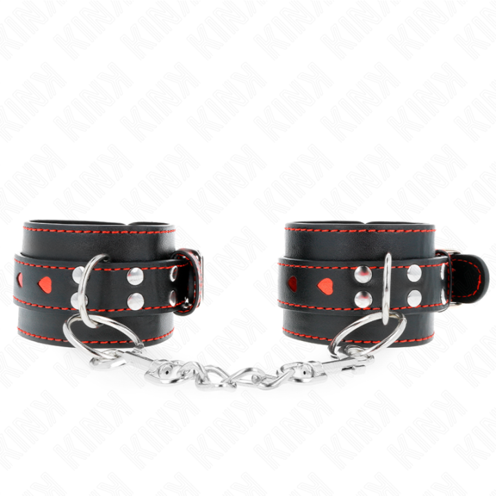Kink - Appui-Poignets Noir Avec Incrustation Coeur Rouge Réglable 21-28 cm x 5,5 cm