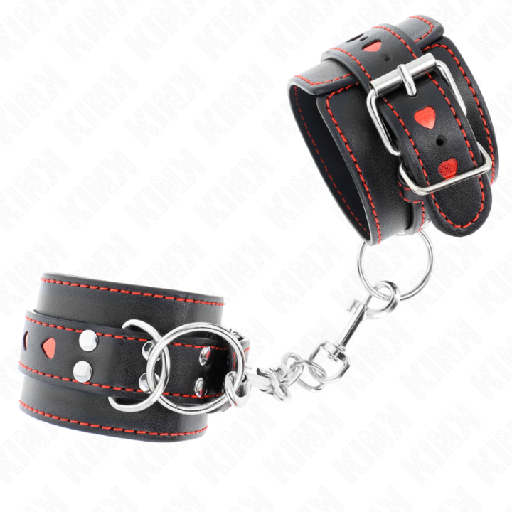 Kink - Appui-Poignets Noir Avec Incrustation Coeur Rouge Réglable 21-28 cm x 5,5 cm