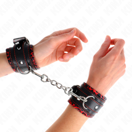 Kink - Appui-Poignets Doublés de Fourrure Rouge / Noir Réglable 17-29 cm x 6 cm