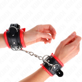 Kink - Appui-Poignets Lourds Doublés de Fourrure Rouge Ajustables 20-30 cm x 6 cm