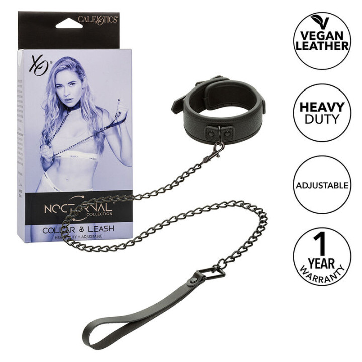 Calexotics - Nocturnal Collar y Correa Cuero Ajustable Negro