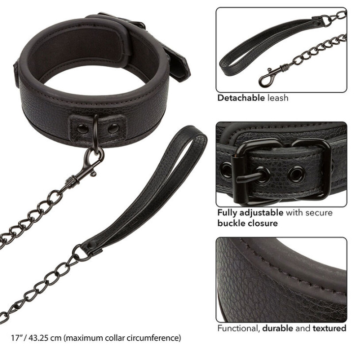 Calexotics - Nocturnal Collar y Correa Cuero Ajustable Negro
