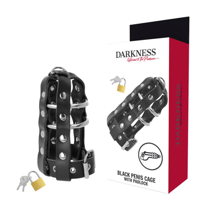Darkness - Cage de Chasteté en Cuir Avec Serrure
