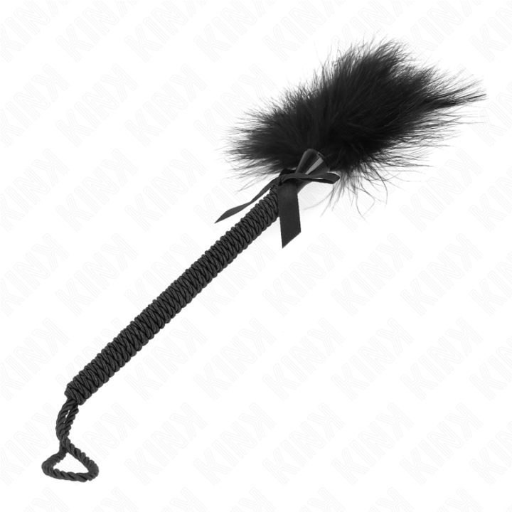 Kink - Bacchetta in Corda di Nylon Con Piume Tickle e Fiocco Nero 25 cm