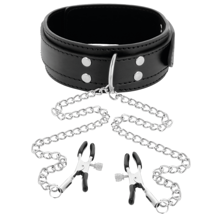 Darkness - Collar Con Pinzas Para Pezones Negro