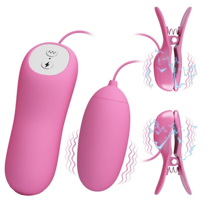 Pretty Love - Pinzas Con Vibración y Eletroshock Rosa