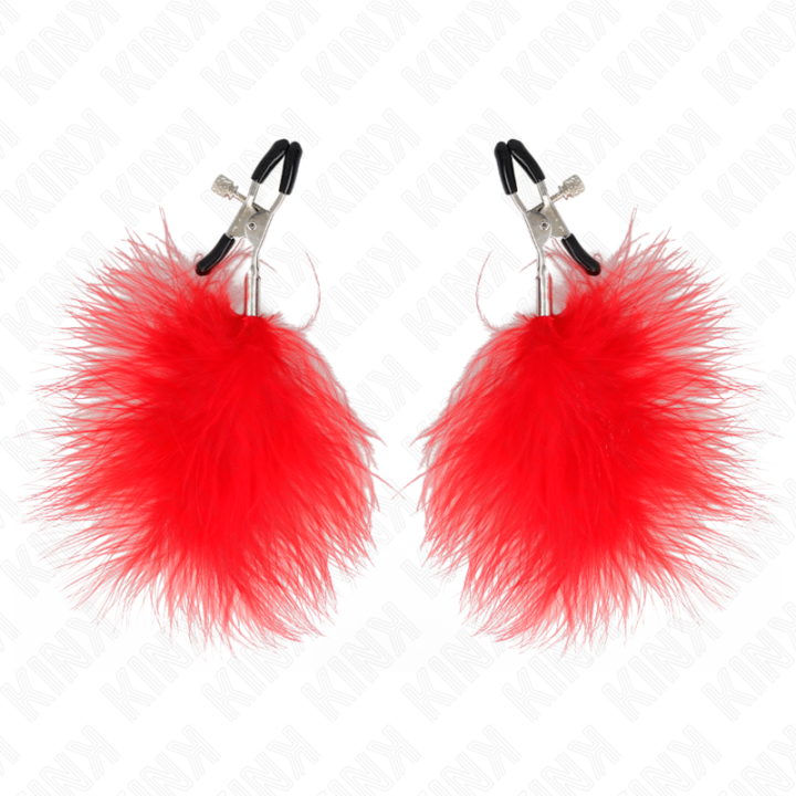 Kink - Pinzas Para Pezones Con Pluma Rojo 7 cm