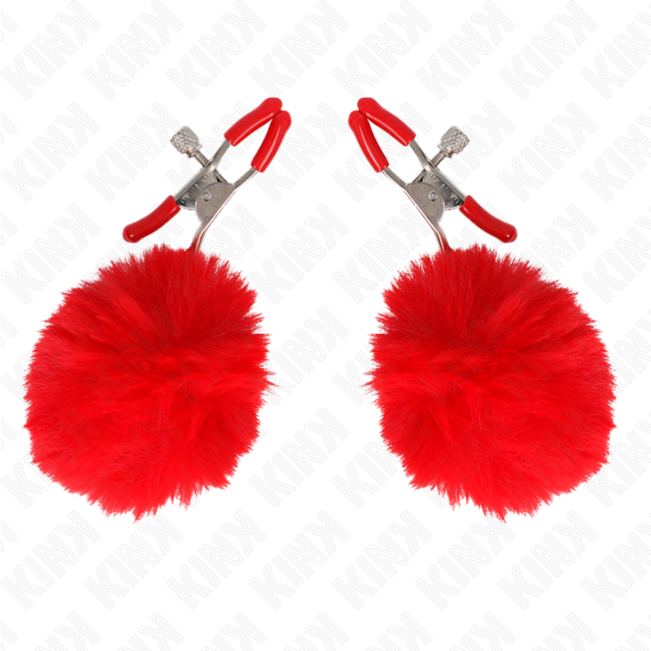 Kink - Pinza Per Capezzoli Con Sfera in Ecopelliccia Rosso 6 cm