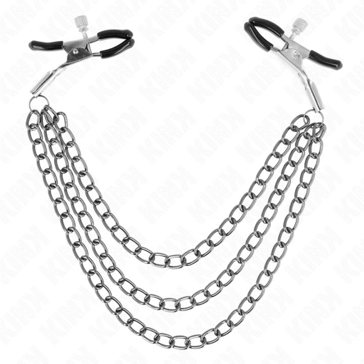 Kink - Pinze Per Capezzoli Con 3 Catene Nere 20/23/28 cm