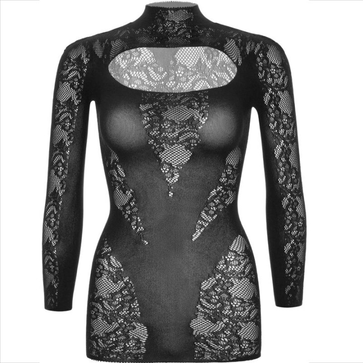 Leg Avenue - Minikleid Mit Spitze Langarm Schwarz