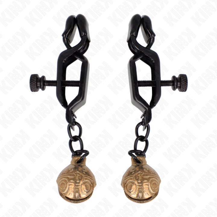 Kink - Pinzas Para Pezones Planas Negro Con Cascabel 7 cm