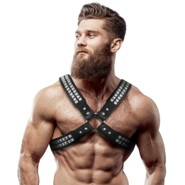 Fetish Submissive Attitude - Harnais en Cuir Écologique Pour Hommes Poitrine Croisée Avec Rivets