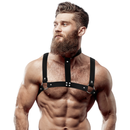 Fetish Submissive Attitude - Arnês de Peito Ajustvel de Couro Ecológico Com Colar Para Homens