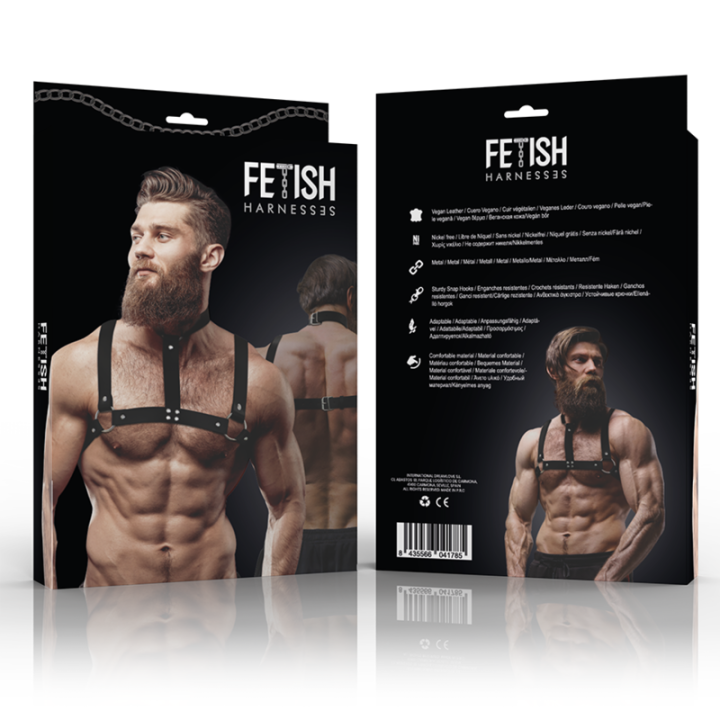 Fetish Submissive Attitude - Regulowana Uprz?? na Piersi? z Eko-Skóry z Naszyjnikiem Dla m??Czyzn