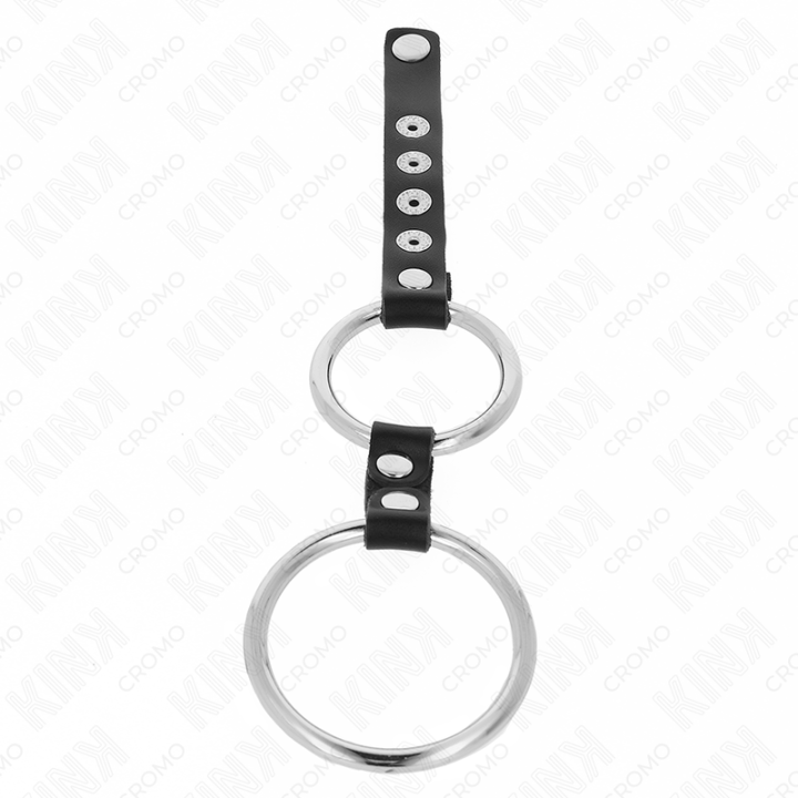 Kink - Double Anneau Pénis en Métal de 3,8 cm à 5 cm Connecté au Cuir