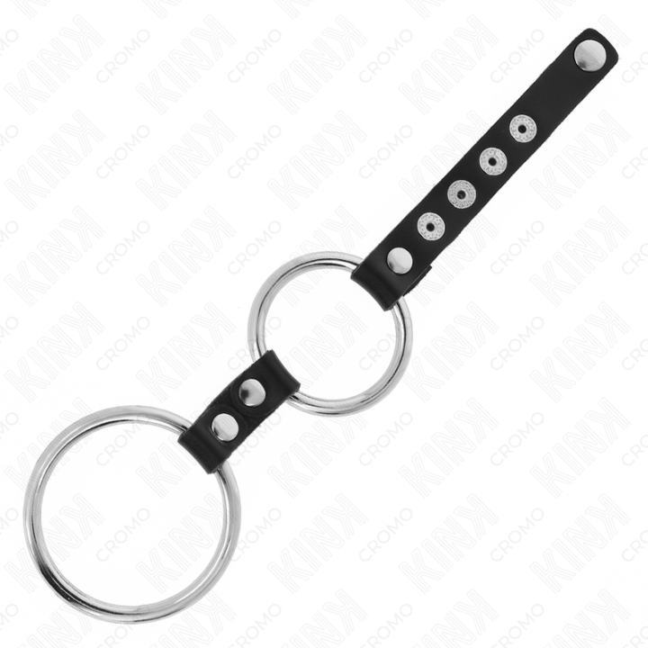 Kink - Double Metal Penis Ring 3.8 cm to 5 cm Connected With Leather