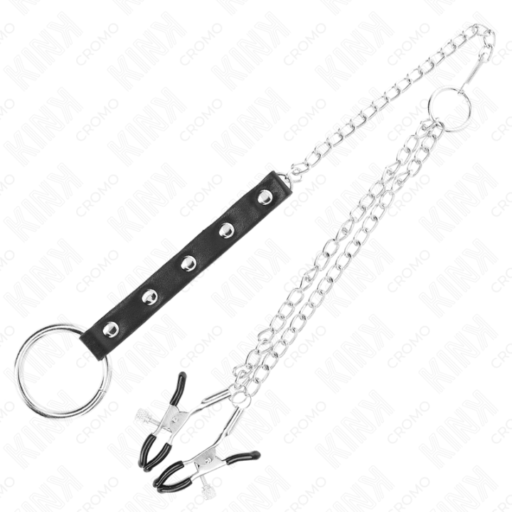 Kink - Anel de Pênis de Metal Com Corrente e Grampos de Mamilo Ajustáveis