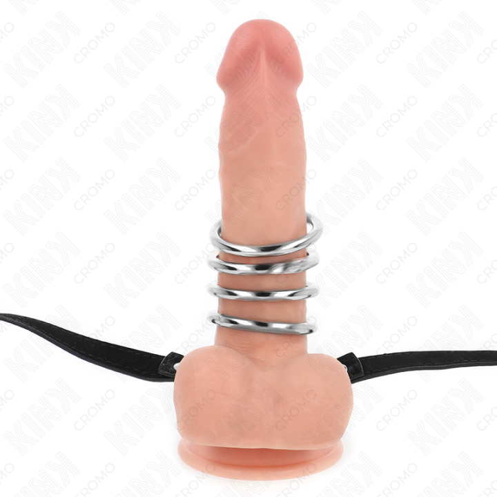 Kink - 5 Anneaux Pénis 3,8 cm à 5 cm Métal Avec Ceinture Cuir 112 cm