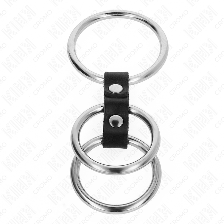 Kink - Dreifach Metall Penisring 3,7 cm Bis 5 cm Mit Leder Verbunden