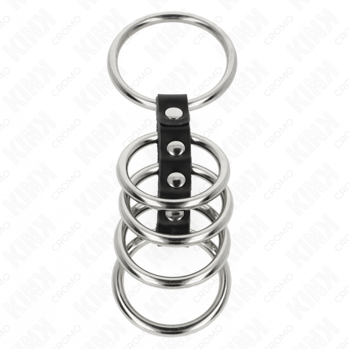 Kink - 5 Pierscieni na Penisa 3,7 cm na 5 cm Metalowych Laczonych Skóra