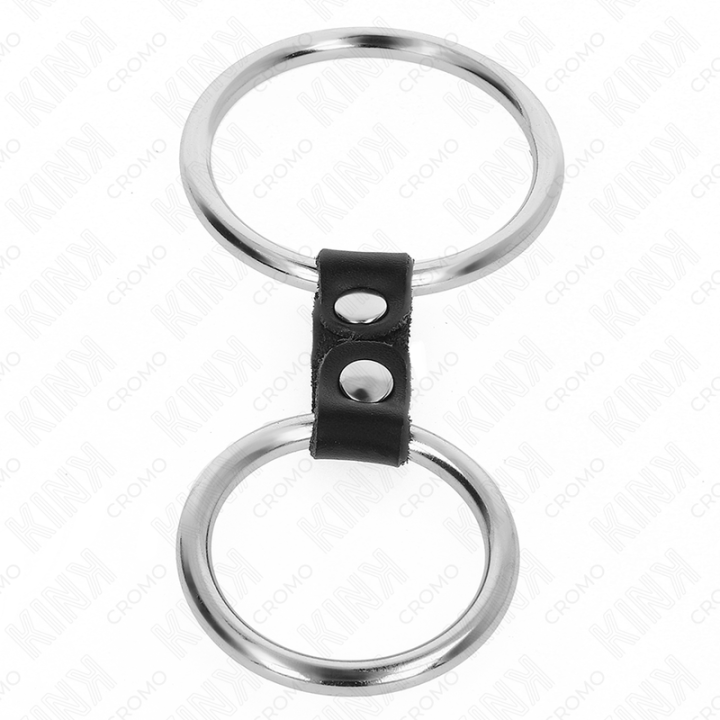 Kink - Doppelter Penisring Aus Metall 3,7 cm Bis 5 cm Verbunden Durch Lederband Modell 2
