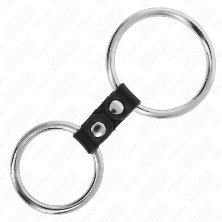 Kink - Doppelter Penisring Aus Metall 3,7 cm Bis 5 cm Verbunden Durch Lederband Modell 2