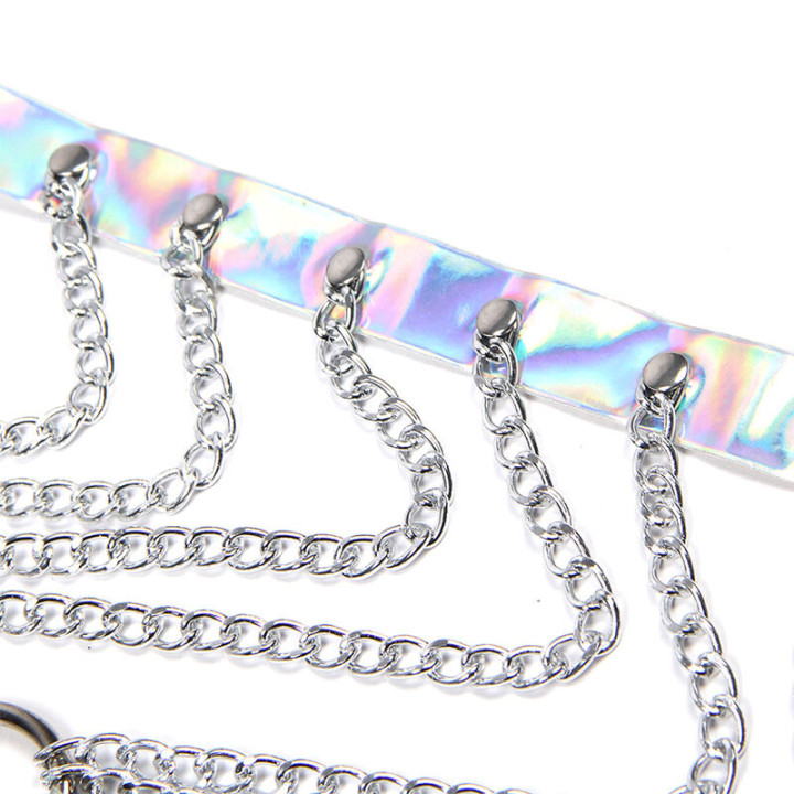 Subblime - 953737 Chest Harness With Rings And Chains Silver One Size