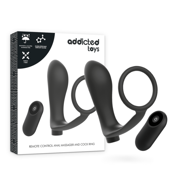 Addicted Toys - Anello Per Pene Con Telecomando Plug Anale Nero Ricaricabile