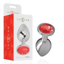 Intense - Aluminiowy Metalowy Korek Analny z Czerwonym Krysztalem Rozmiar l